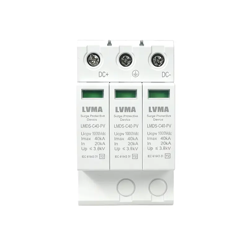 LVMA LMDS‑C40‑PV 3P 1000Vdc T2 PV surge protective device DIN‑rail mounted 3‑pole DC solar surge arrester for photovoltaic combiner box