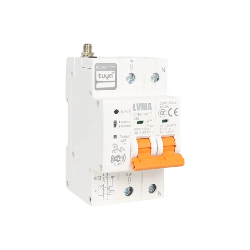 LVMA Tuya WiFi Smart RCBO 2P 63A din rail earth leakage circuit breaker 2.4G wifi remote control residual current breaker (2)