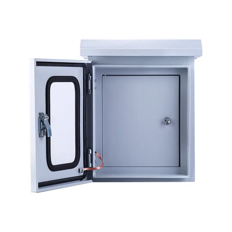 LVMA outdoor double door weatherproof electrical enclosure open view with inner door and transparent viewing window wall mount metal distribution box (2)