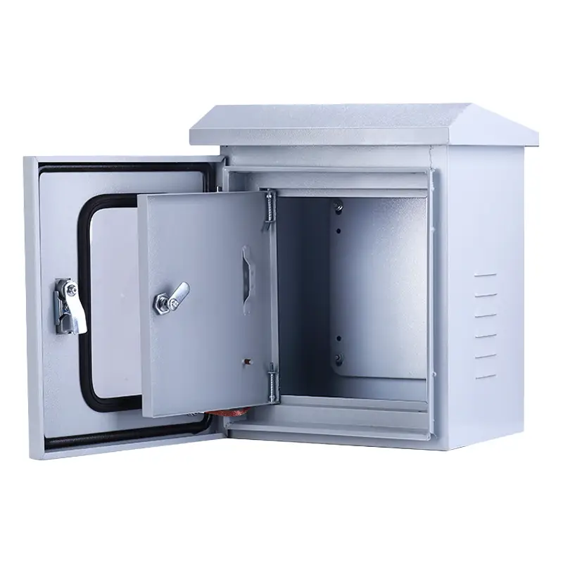 LVMA outdoor double door weatherproof electrical enclosure open view with inner door and transparent viewing window wall mount metal distribution box (3)