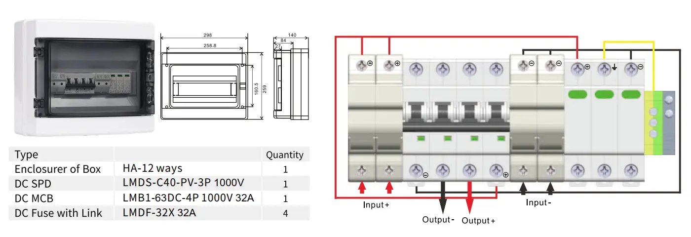 PV Combiner Box 2 String Input 1 String Output Dc 1000V