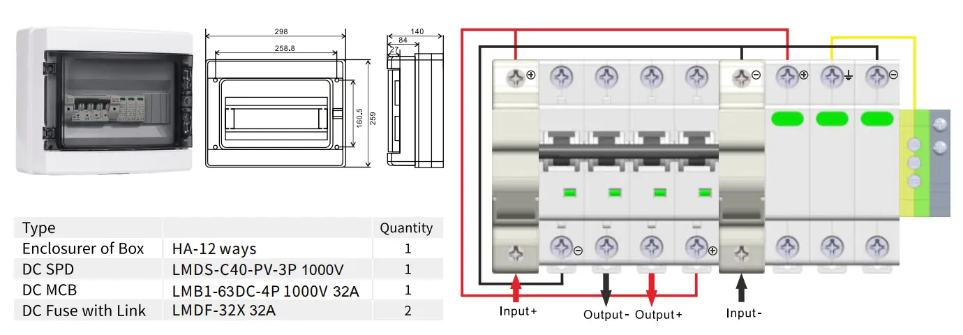 PV Combiner Box 2 String Input 1 String Output Dc 500V