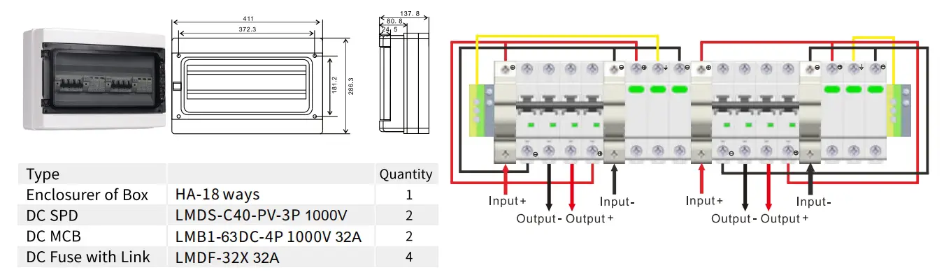 PV Combiner Box 2 String Input 2 String Output Dc 1000V
