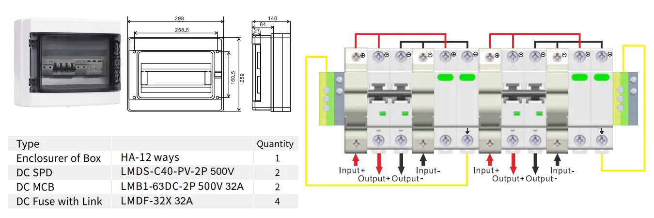 PV Combiner Box 2 String Input 2 String Output Dc 500V