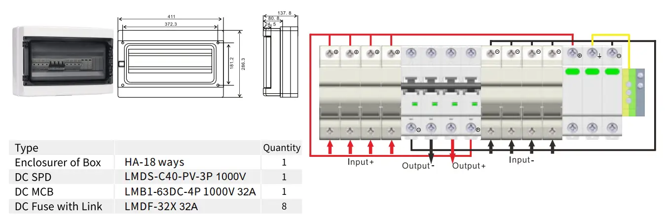 PV Combiner Box 4 String Input 1 String Output Dc 1000V