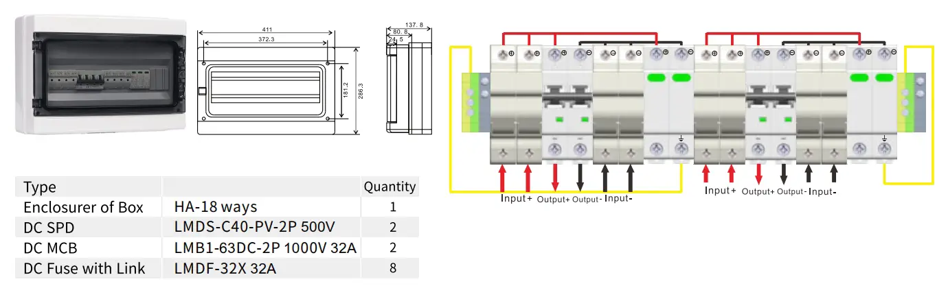 PV Combiner Box 4 String Input 2 String Output Dc 500V