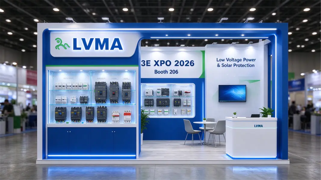 LVMA exhibition banner for 3E XPO 2026 Manila, Booth 206, low voltage electrical components and solar power protection products